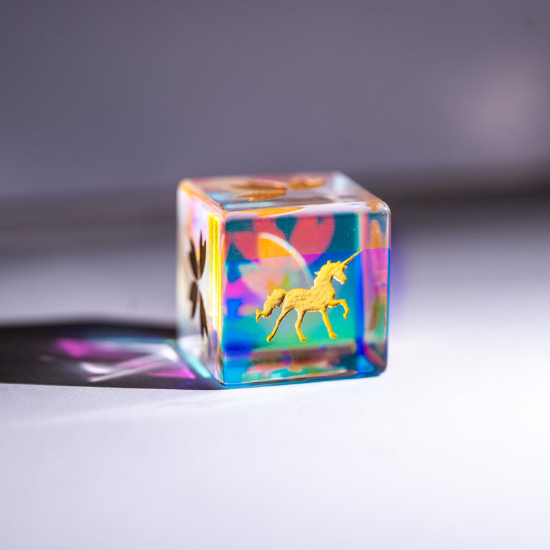 URWizards Dnd Dichroic Prism  Glass Engraved Dice Set Unicorn Style - Urwizards
