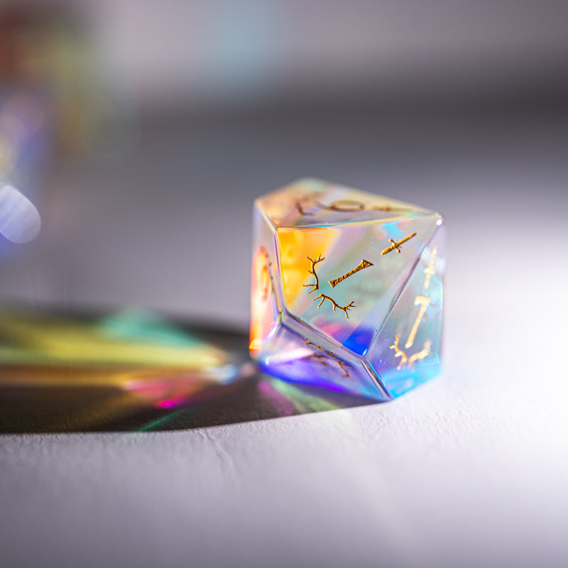 URWizards Dnd Dichroic Prism  Glass Engraved Dice Set Dagger Rogue Style - Urwizards