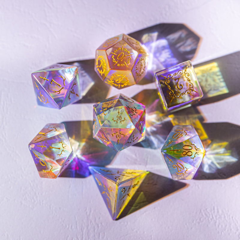 URWizards D&D Dichroic Prism Glass Engraved Dice Set Dagger Rogue Style ...