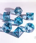 URWizards Dnd Blue Tourmaline Glass Engraved Dice Set Plant Vine Style - Urwizards