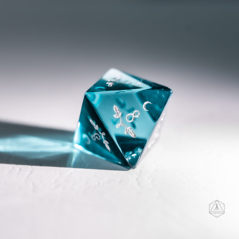 URWizards Dnd Blue Tourmaline Glass Engraved Dice Set Plant Vine Style - Urwizards