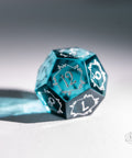 URWizards Dnd Blue Tourmaline Glass Engraved Dice Set Plant Vine Style - Urwizards