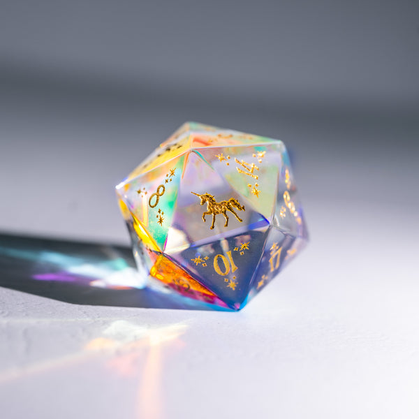 URWizards Dnd Dichroic Prism  Glass Engraved Dice Set Unicorn Style - Urwizards