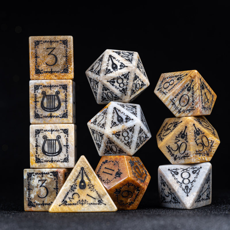 URWizards D&D Coral Fossil Engraved Dice Set Bard Style - Urwizards