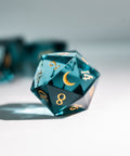 URWizards Dnd Blue Tourmaline Glass Engraved Dice Set Moon Style - Urwizards