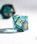 URWizards Dnd Blue Tourmaline Glass Engraved Dice Set Moon Style - Urwizards