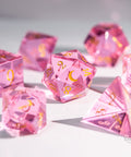 URWizards Dnd Pink Tourmaline Glass Engraved Dice Set Moon Style - Urwizards