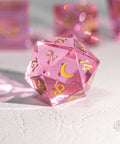 URWizards Dnd Pink Tourmaline Glass Engraved Dice Set Moon Style - Urwizards