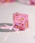 URWizards Dnd Pink Tourmaline Glass Engraved Dice Set Moon Style - Urwizards