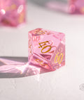 URWizards Dnd Pink Tourmaline Glass Engraved Dice Set Moon Style - Urwizards