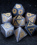 URWizards D&D Grey Cat's Eye Engraved Dice Set Warlock Style - Urwizards