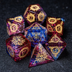 URWizards D&D Blast Red&blue Glass Engraved Dice Set Warlock Style - Urwizards
