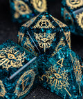 URWizards D&D Blast Blue Glass Engraved Dice Set Warlock Style - Urwizards
