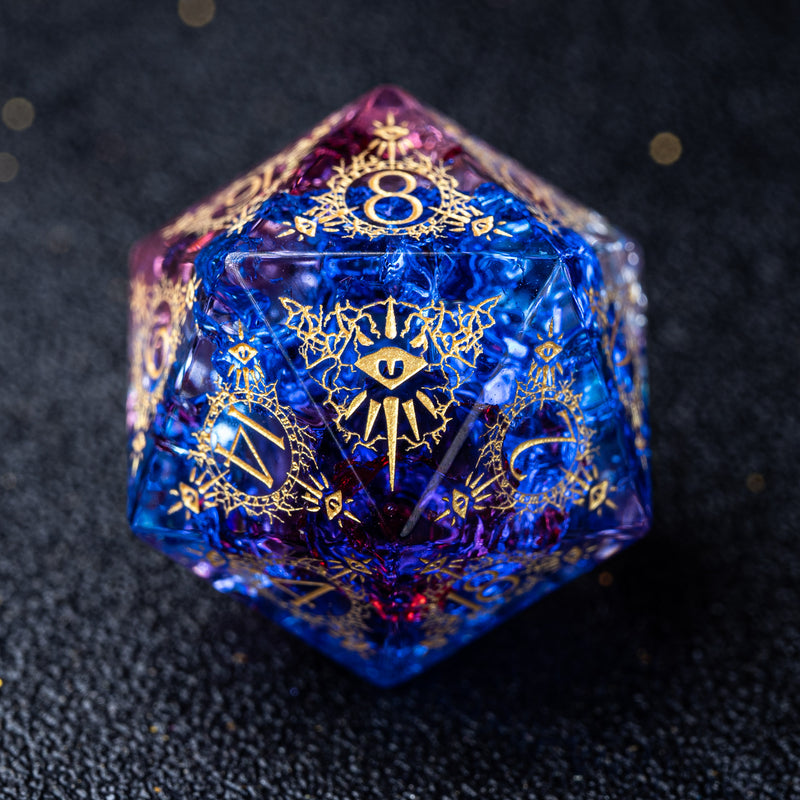URWizards D&D Blast Red&blue Glass Engraved Dice Set Warlock Style - Urwizards