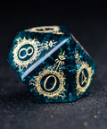 URWizards D&D Blast Blue Glass Engraved Dice Set Warlock Style - Urwizards