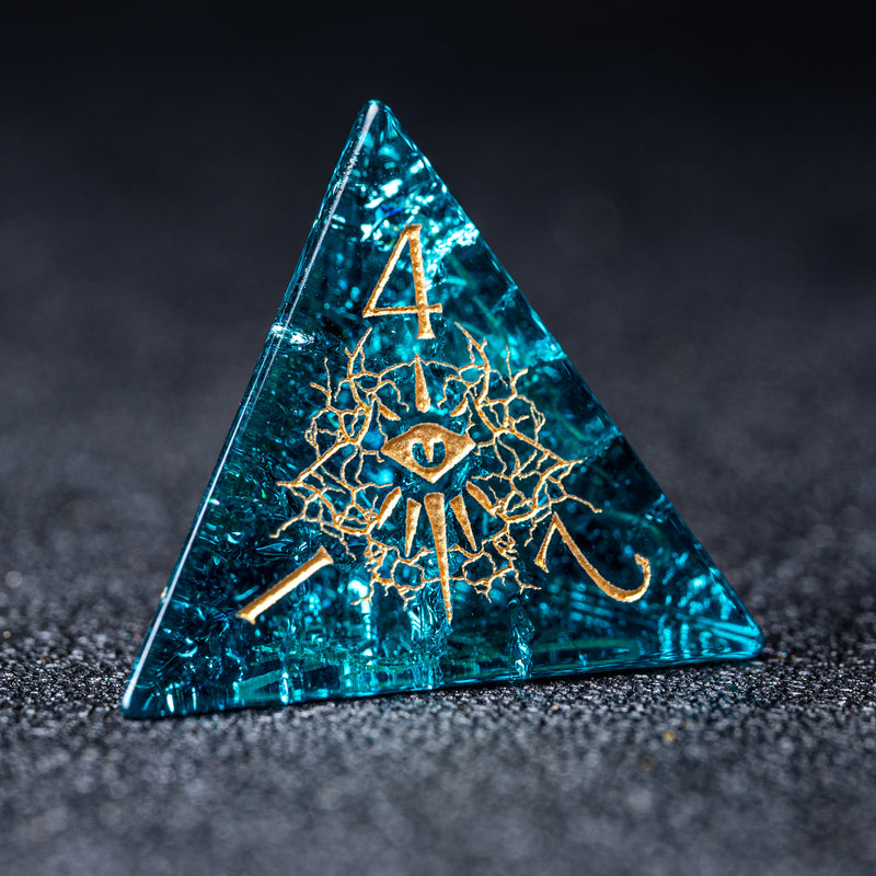 URWizards D&D Blast Blue Glass Engraved Dice Set Warlock Style - Urwizards