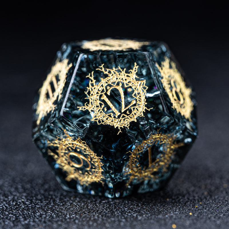 URWizards D&D Blast Dark Glass Engraved Dice Set Warlock Style - Urwizards