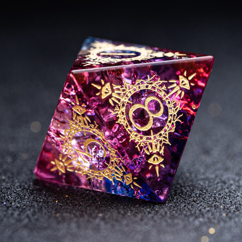 URWizards D&D Blast Red&blue Glass Engraved Dice Set Warlock Style - Urwizards