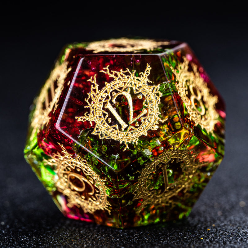 URWizards D&D Blast Watermelon Glass Engraved Dice Set Warlock Style - Urwizards
