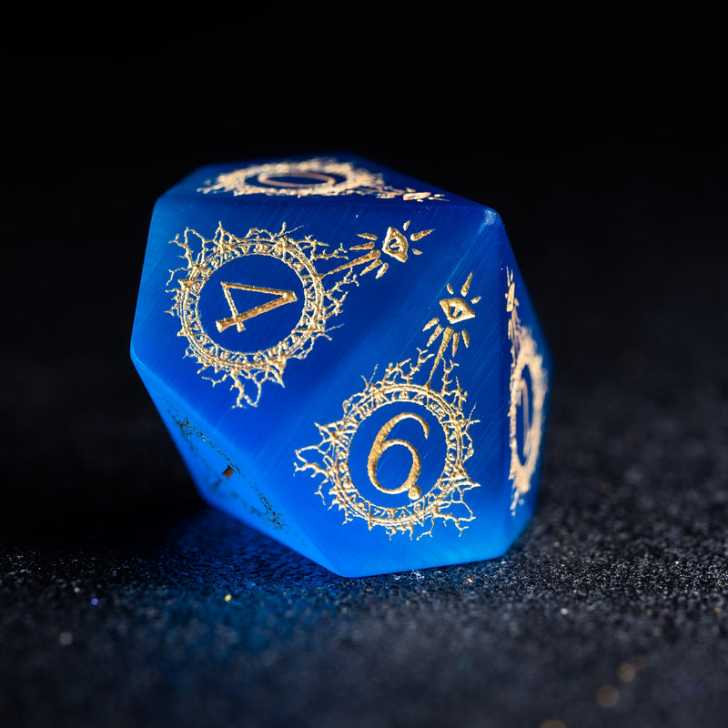 URWizards D&D Blue Cat's Eye Engraved Dice Set Warlock Style - Urwizards