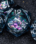 URWizards D&D Carnival Liquid Heart Resin Engraved Dice Set - Urwizards