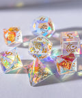 URWizards Dnd Dichroic Prism  Glass Gemstone Engraved Dice Set Moon & Star - Urwizards