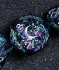 URWizards D&D Carnival Liquid Heart Resin Engraved Dice Set Moon - Urwizards