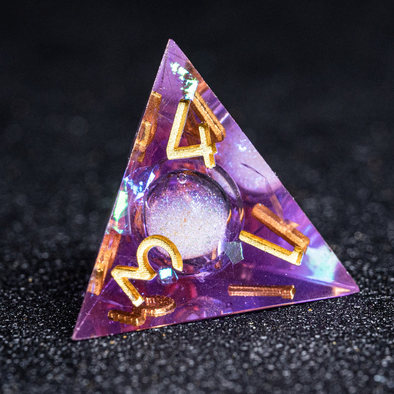 URWizards D&D Purple Glitter Liquid Heart Resin Engraved Dice Set Moon - Urwizards