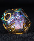 URWizards D&D Dark Glitter Liquid Heart Resin Engraved Dice Set Moon - Urwizards