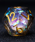 URWizards D&D Dark Glitter Liquid Heart Resin Engraved Dice Set Moon - Urwizards