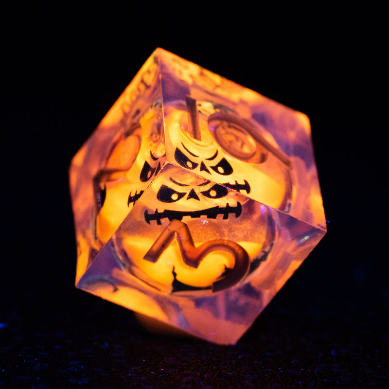 URWizards D&D Glow in the Dark Liquid Core Resin Engraved Dice Set Halloween - Urwizards