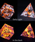 URWizards D&D Glow in the Dark Liquid Core Resin Engraved Dice Set Halloween - Urwizards