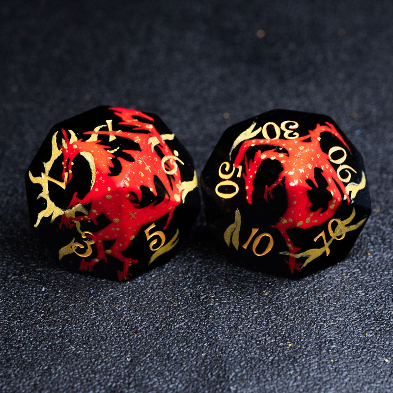 URWizards D&D Obsidian Engraved Dice Set Hand-painted Dragon - Urwizards