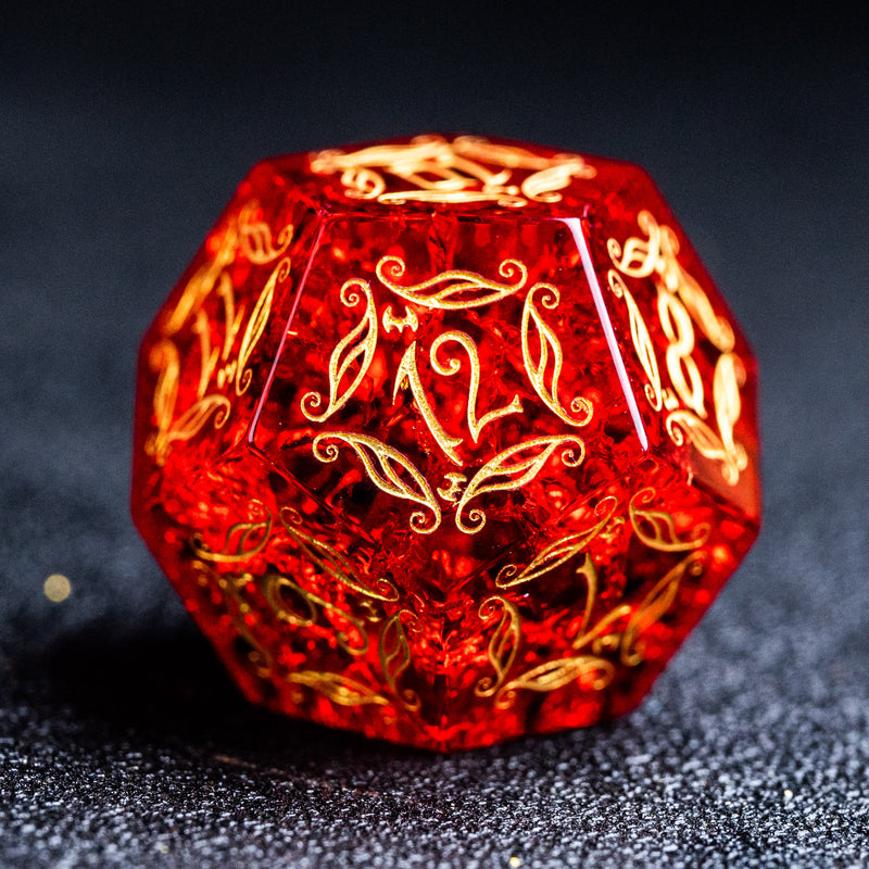 URWizards D&D Blast Red Glass Engraved Dice Set Blood Hunter Style - Urwizards