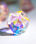 URWizards Dnd Dichroic Prism  Glass Engraved Dice Set Unicorn Style Rose Red Inked - Urwizards