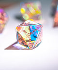 URWizards Dnd Dichroic Prism  Glass Engraved Dice Set Unicorn Style Rose Red Inked - Urwizards
