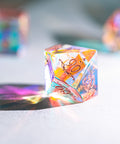 URWizards Dnd Dichroic Prism  Glass Engraved Dice Set Unicorn Style Rose Red Inked - Urwizards