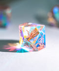 URWizards Dnd Dichroic Prism  Glass Engraved Dice Set Unicorn Style Rose Red Inked - Urwizards