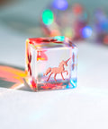 URWizards Dnd Dichroic Prism  Glass Engraved Dice Set Unicorn Style Rose Red Inked - Urwizards