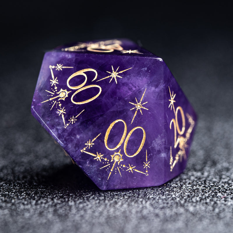 URWizards D&D Amethyst Engraved Dice Set Cleric Style - Urwizards