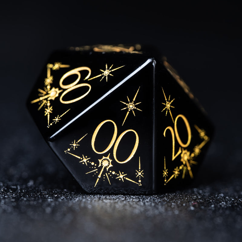 URWizards D&D Obsidian Engraved Dice Set Cleric Style - Urwizards