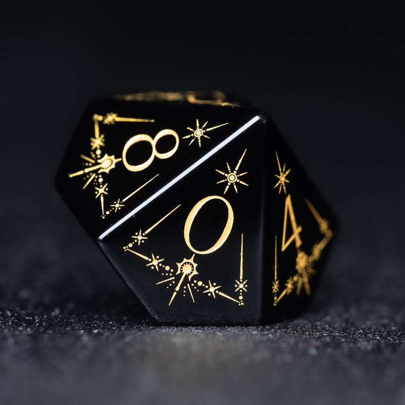 URWizards D&D Obsidian Engraved Dice Set Cleric Style - Urwizards