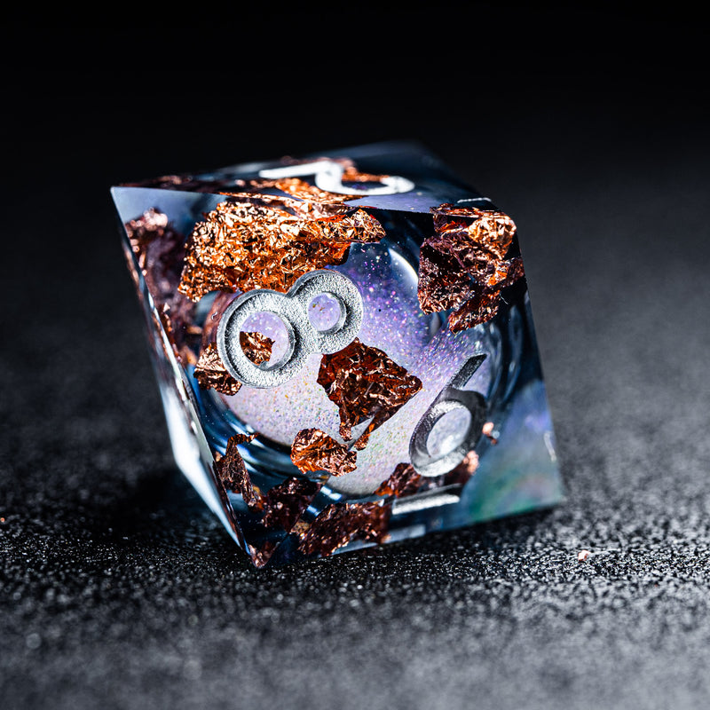 URWizards D&D Starry Liquid Heart Resin Engraved Dice Set Copper Flakes - Urwizards