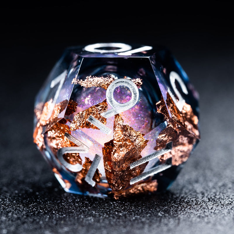 URWizards D&D Starry Liquid Heart Resin Engraved Dice Set Copper Flakes - Urwizards