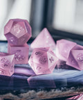 URWizards Dnd Pink Tourmaline Raised Dice Set Moon Star Style - Urwizards
