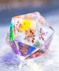 URWizards Dnd Dichroic Glass Engraved Dice Set Plant Vine Style Rose Red Inked - Urwizards