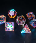 URWizards Dnd Dichroic Glass Engraved Dice Set Plant Vine Style Rose Red Inked - Urwizards