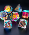 URWizards Dnd Dichroic Prism  Glass Gemstone Engraved Dice Set Moon Style - Urwizards