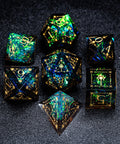 URWizards D&D Resin Dark Glitter Engraved Dice Set Cleric Style - Urwizards