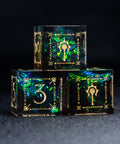 URWizards D&D Resin Dark Glitter Engraved Dice Set Cleric Style - Urwizards